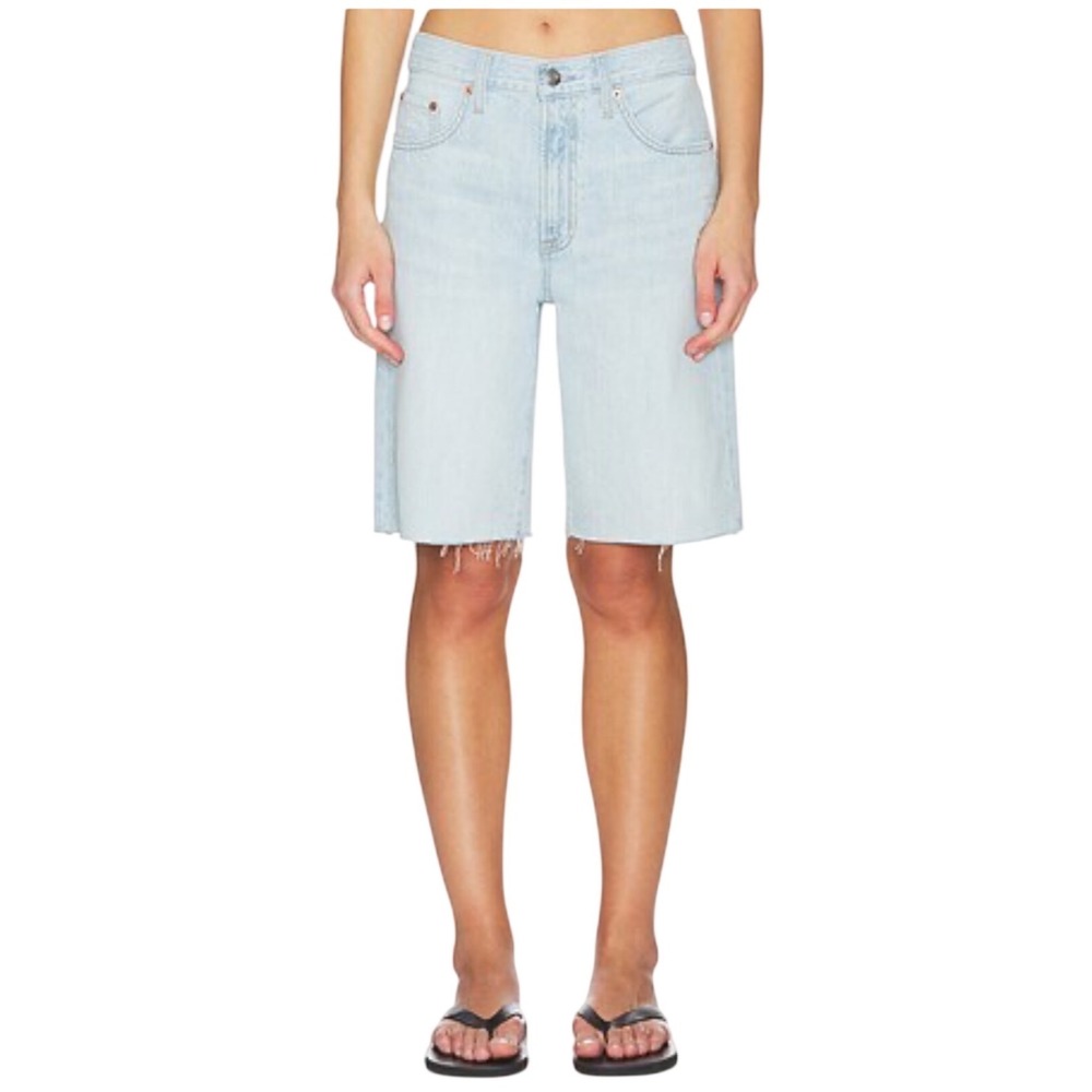 MOTHER High Waisted Rider Bermuda Short Fray Cowabunga Denim Shorts Size 30